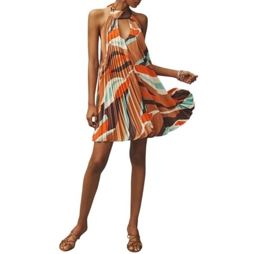 Hutch Anthropologie Halter Mini Dress Women's M Pleated Vacation Party NWT